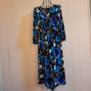 Bisou Bisou Geometric Print Work Dress with Puffed Sleeves